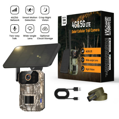 Solar Cellular Trail Camera 1920P No WiFi – 4G LTE Wildlife & Property Monitoring, PIR Motion Sensor, Infrared Night Vision, Two-Way Voice, IP65 Waterproof, Remote Access & 2-Year Replacement Warranty