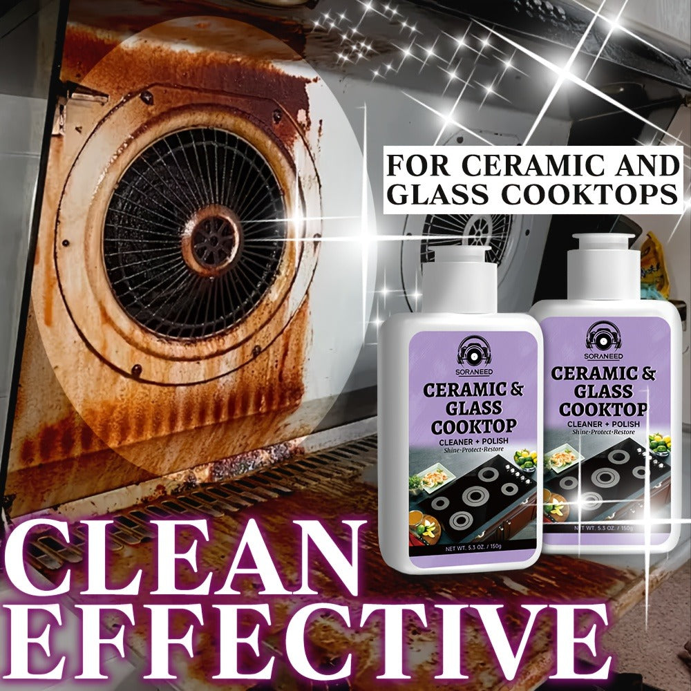 Ceramic Stovetop Cleaner Cream – Heavy Duty Glass Stove Top Cleaning Paste, Removes Burnt-On Grease & Stains, Non-Scratch, Non-Toxic, No Harsh Fumes, Safe for Induction & Electric Cooktops