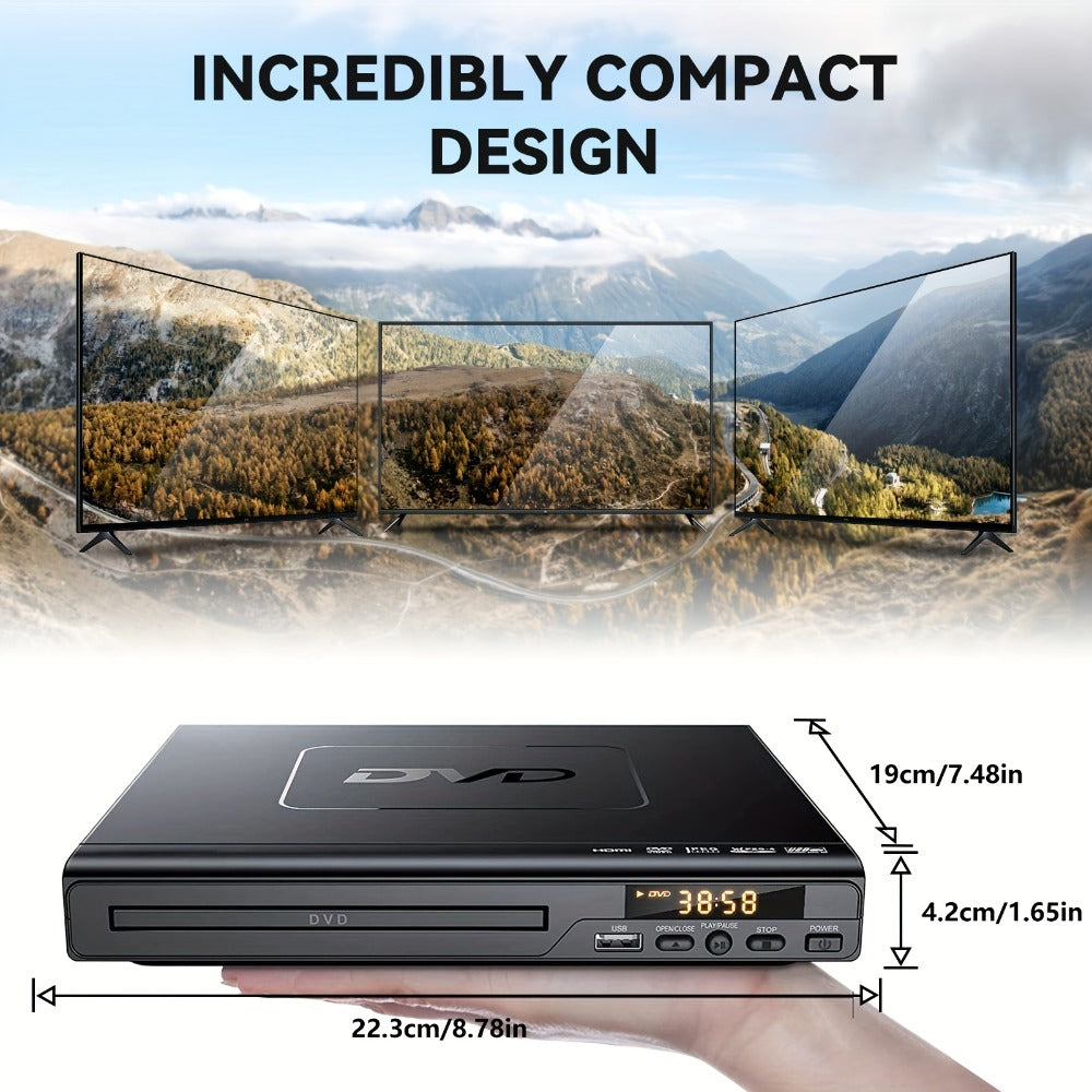 1080P Full Region DVD Player for Elderly, HD AV Output USB Direct Read Smart Error Correction, Easy Home DVD Player with Remote Control, Supports DVD CD VCD SVCD & USB Flash Drive