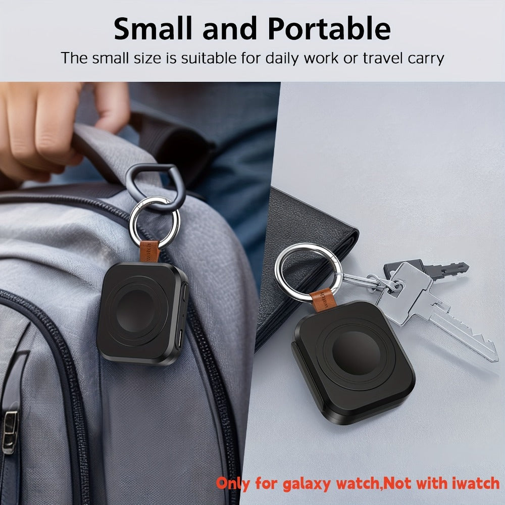 Samsung Galaxy Watch Charger Portable 1200mAh Wireless Fast Charging Power Bank Keychain Compatible Galaxy Watch 8 Ultra 7 6 Classic 5 Pro 4 3 Active 2 – Compact Travel Charger Black White
