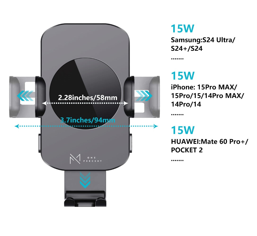 4-Color Wireless Car Charger Mount 15W Qi Auto-Clamping – Fast Wireless Charging Phone Holder for iPhone 17 16 15 14 13 12 11 Pro Max, Samsung Galaxy S24 S23 S22 S21 & All Qi Phones | Black Blue Red Gold