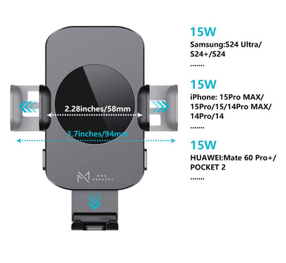 4-Color Wireless Car Charger Mount 15W Qi Auto-Clamping – Fast Wireless Charging Phone Holder for iPhone 17 16 15 14 13 12 11 Pro Max, Samsung Galaxy S24 S23 S22 S21 & All Qi Phones | Black Blue Red Gold