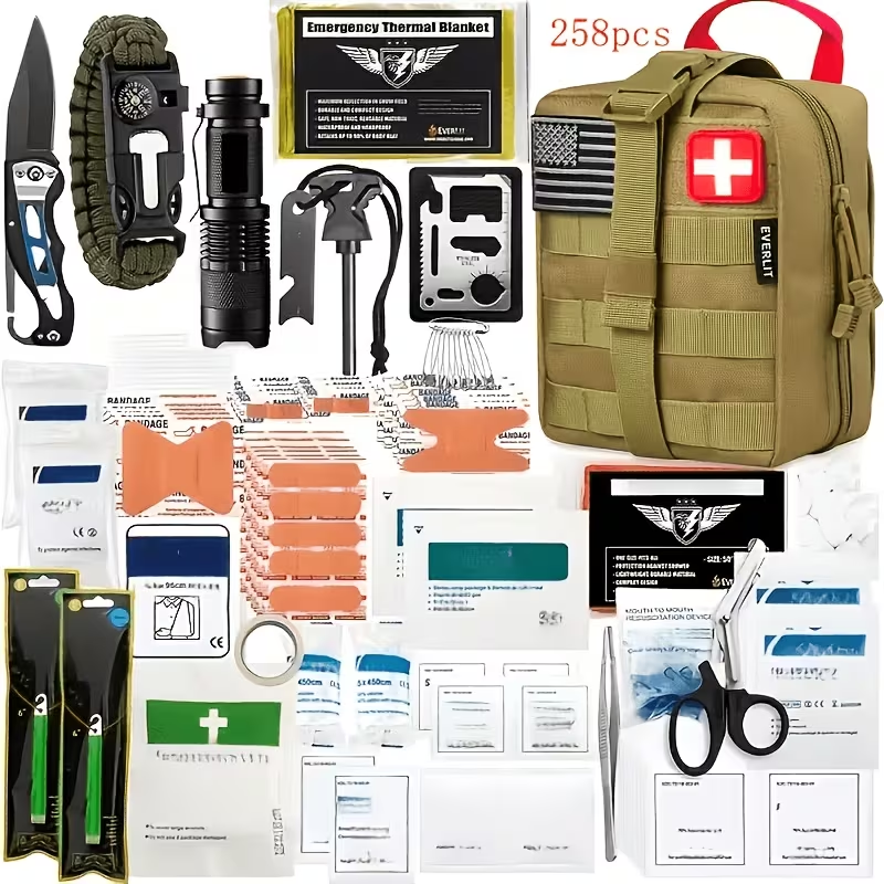 Outdoor Survival Gear Set 11/13/258-Piece – Professional Emergency Kit with Fire Starter & Compass | Multi-Tool Outdoor Equipment for Camping, Hiking & Adventure