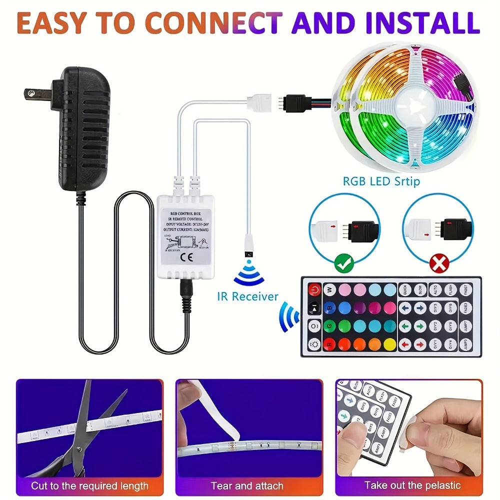 LED Strip Lights 100ft Color Changing with 44-Key Remote & Power Supply – RGB Light Strip for Bedroom Ceiling Living Room Festival Wedding Party Decor 30m