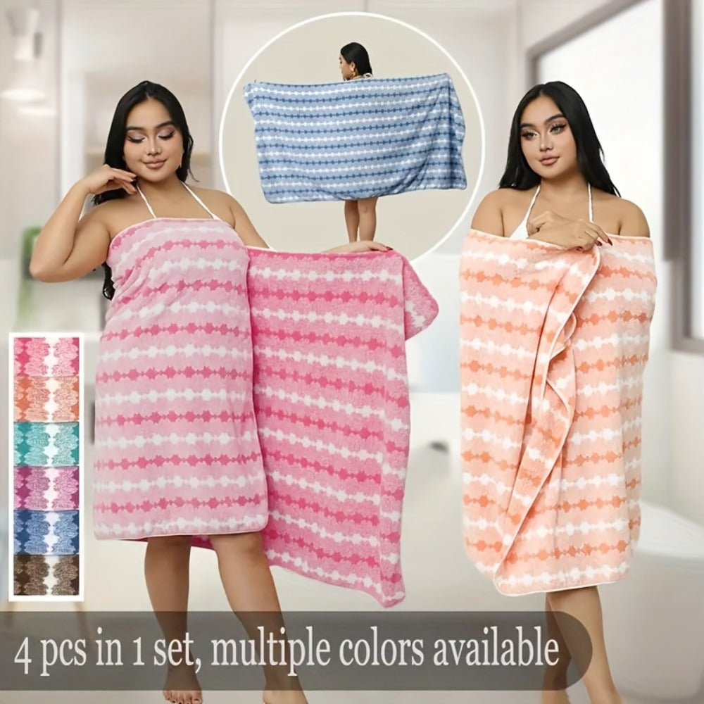 Extra Large Bath Towel Set 4 Piece for Women - 300GSM Ultra Soft Quick Dry Absorbent Solid Color Hand Towels | Orange Green Blue Purple Pink | Spa Yoga Fitness Gym Bathroom Gift