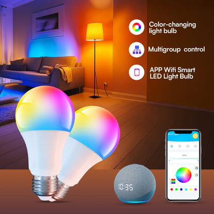 Alexa Smart Light Bulbs RGB Color Changing 2 Pack A19 E26 WiFi - Voice App Control LED Bulbs Compatible with Google Home, Music Sync, 104 Scenes, Dimmable for Bedroom Living Room Gaming Room