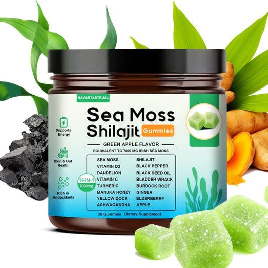 16-in-1 Sea Moss & Shilajit Gummies with Turmeric, Ashwagandha & Black Seed – Plant-Based Immune & Digestive Health Supplement | Green Apple Flavour | 30 Gummies | ShopVora UK