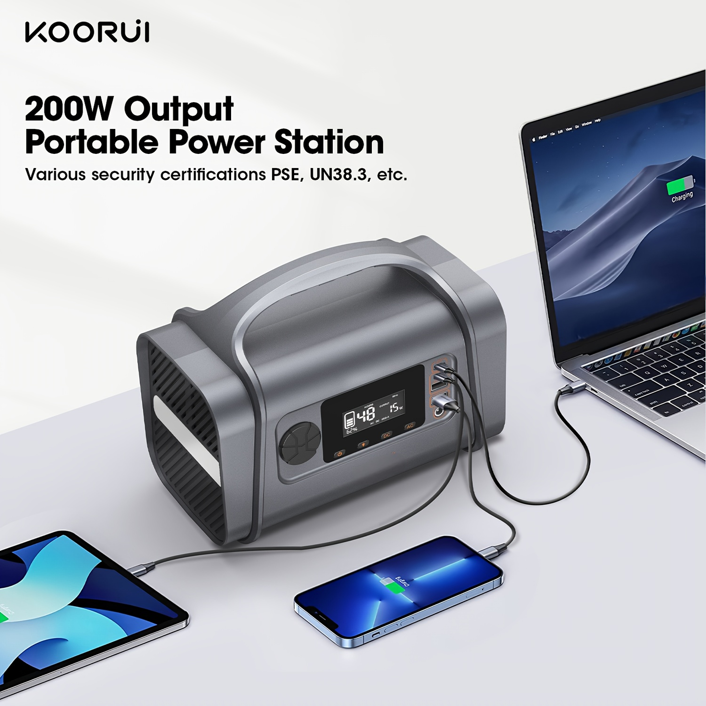 Portable Power Station 296Wh 200W with 400W Peak, 60W USB-C PD, MPPT Input and Four Light Modes