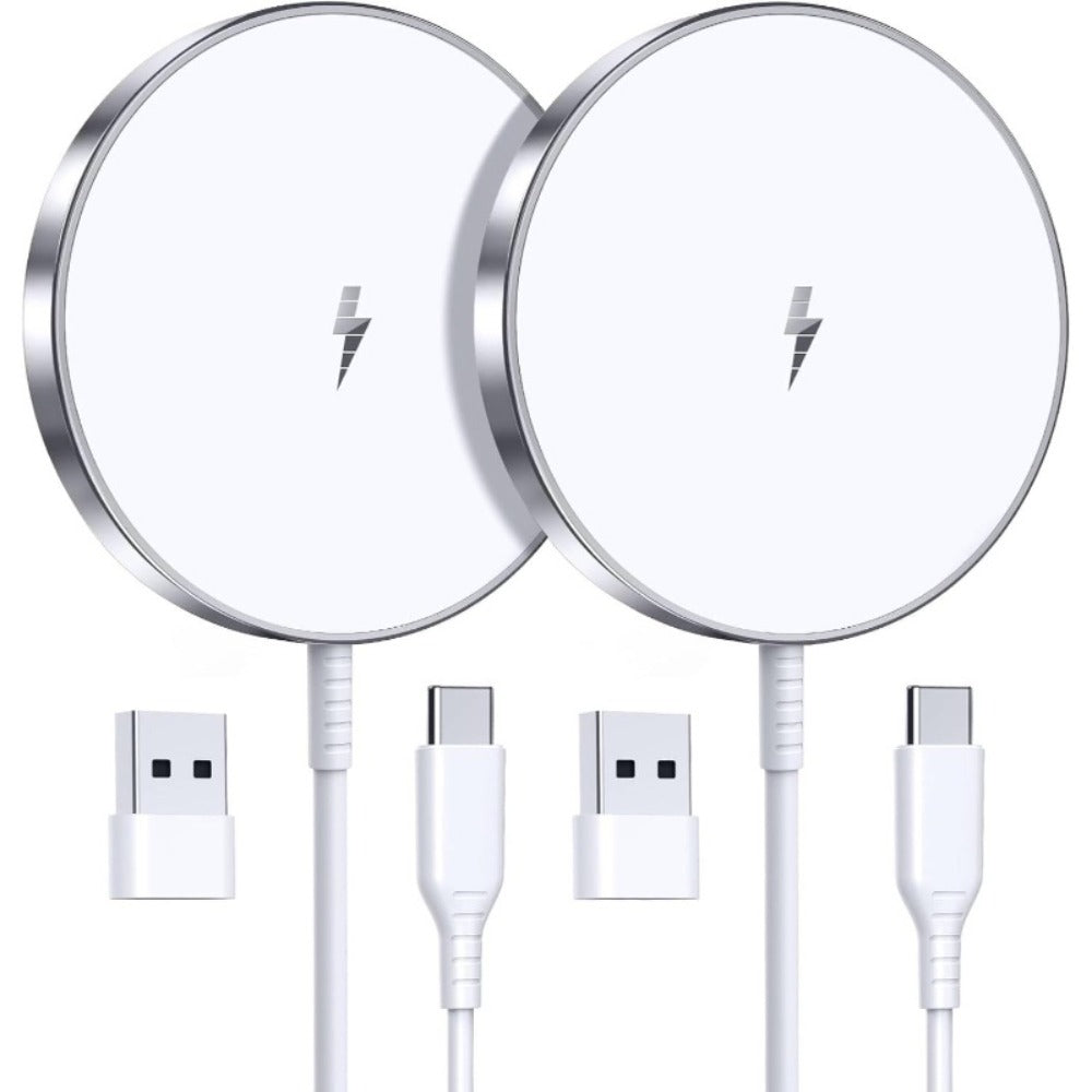 2-Pack MagSafe Wireless Charging Pad 15W Slim Magnetic Fast Charger for iPhone 17/16/15/14/13/12 Pro Max Plus – USB-C & Lightning Support, No Adapter Needed | Home & Office Value Pack | Silver