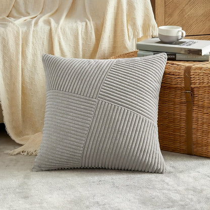 Four-Piece Corduroy Pillow Cover Set, 18 x 18 Inches with Striped, Panel and Pinwheel Textures