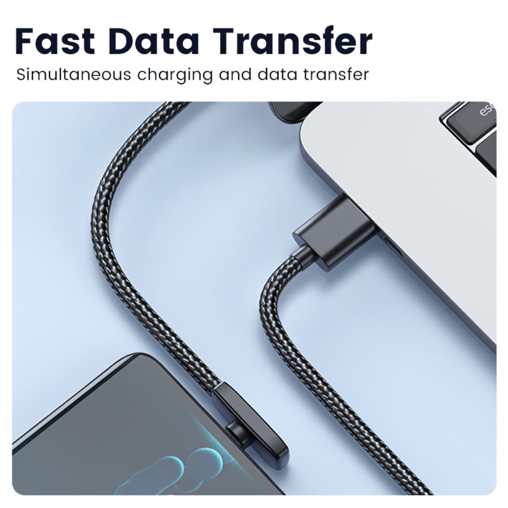 Right-Angle USB Charging Cable with USB-A or USB-C Input Options, 100W Marking and 1 m or 2 m Lengths