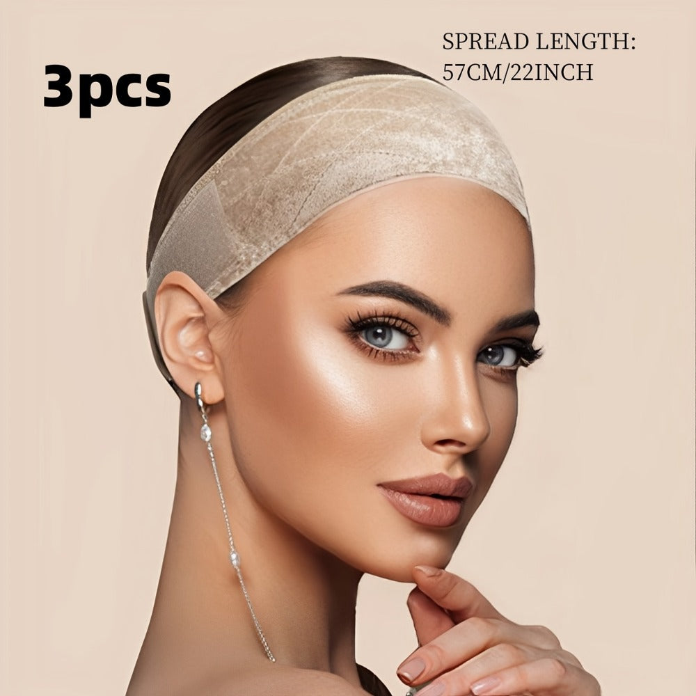 Velvet Wig Grip Caps, Three-Piece Adjustable Set in Light Beige, Beige, Black, Brown or Coffee