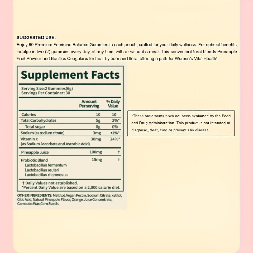 Feminine Balance Gummies with Probiotics for Women — Vaginal Health, pH Balance, Odor Control & Yeast Defense, Hawaiian Pineapple Flavor, Boric Acid Alternative, 60 Capsules by GLOWGEMS