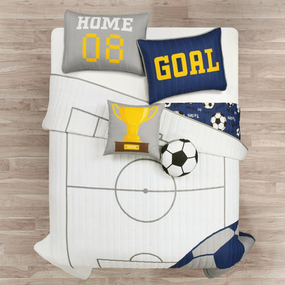 Soccer-Pattern Quilt Bedding Set in White or Navy with Twin and Full/Queen Checkout Size Options