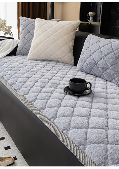 Sofa Cover Plush-Texture Cushion Panels in Pillowcase and 1, 2, 3 or 4-Seat Dimensions in Four Colors