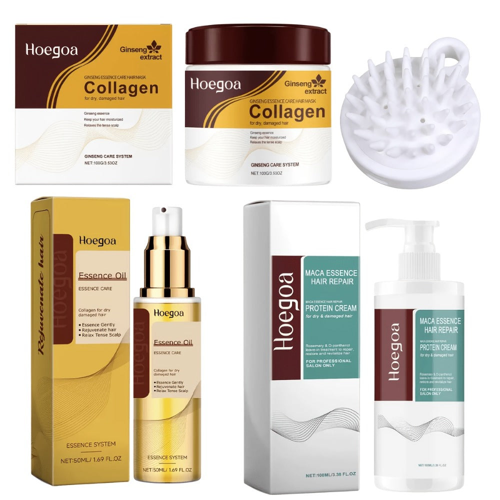 Three-Piece HOGOGO Collagen Hair Care Set with Jar, Pump Container and Included Massage Brush
