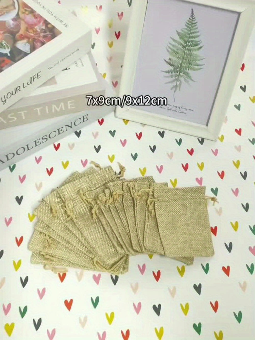 Natural Jute Drawstring Gift Bags, 50-Piece Set in 2.76 x 3.54 or 3.54 x 4.72 Inch Sizes for Favors and Small Gifts