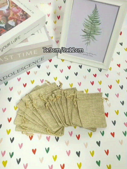 Natural Jute Drawstring Gift Bags, 50-Piece Set in 2.76 x 3.54 or 3.54 x 4.72 Inch Sizes for Favors and Small Gifts