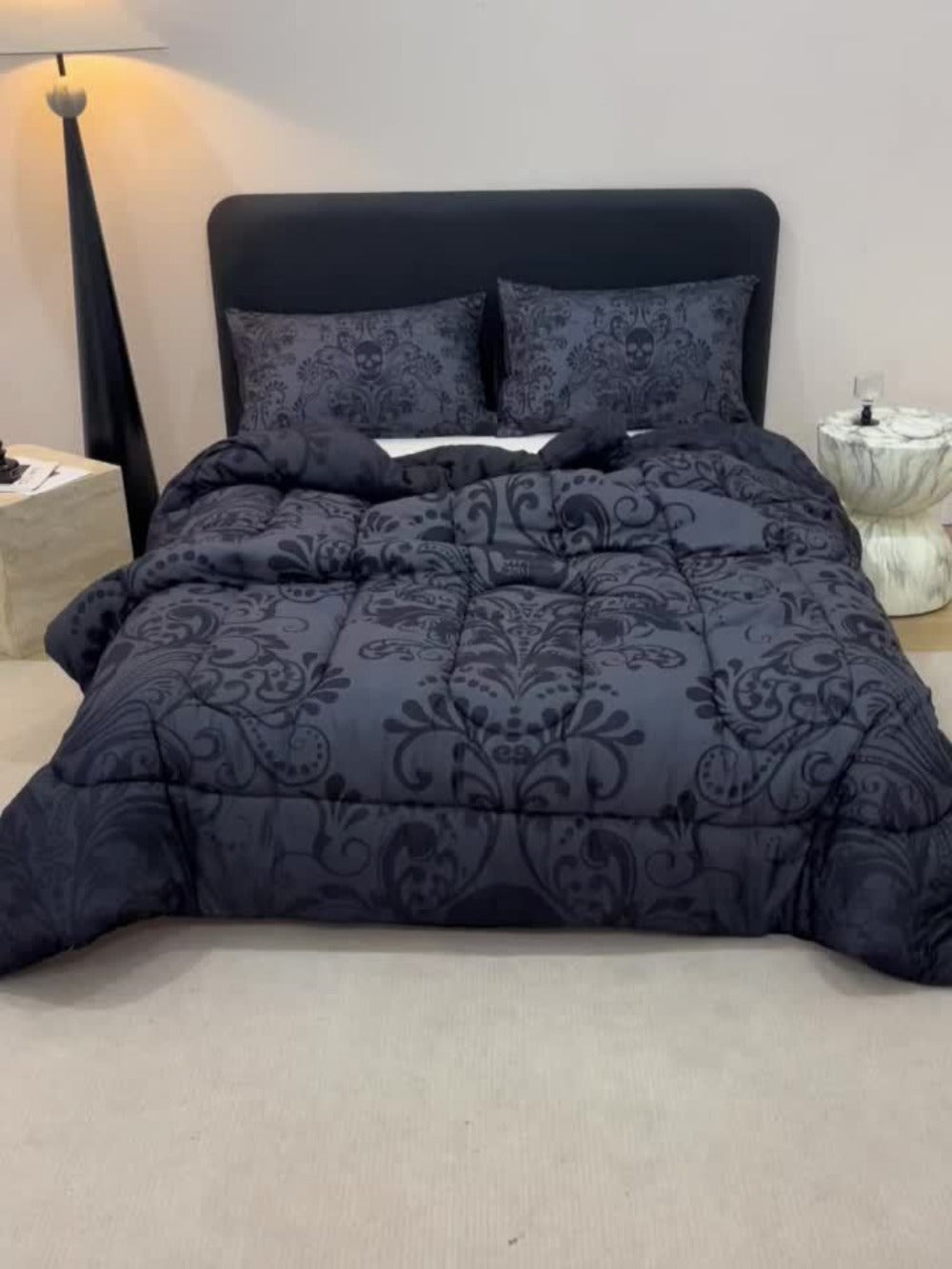 Gothic Skull Comforter Set with Two Pillowcases, Two Design Labels and Twin through King Sizes