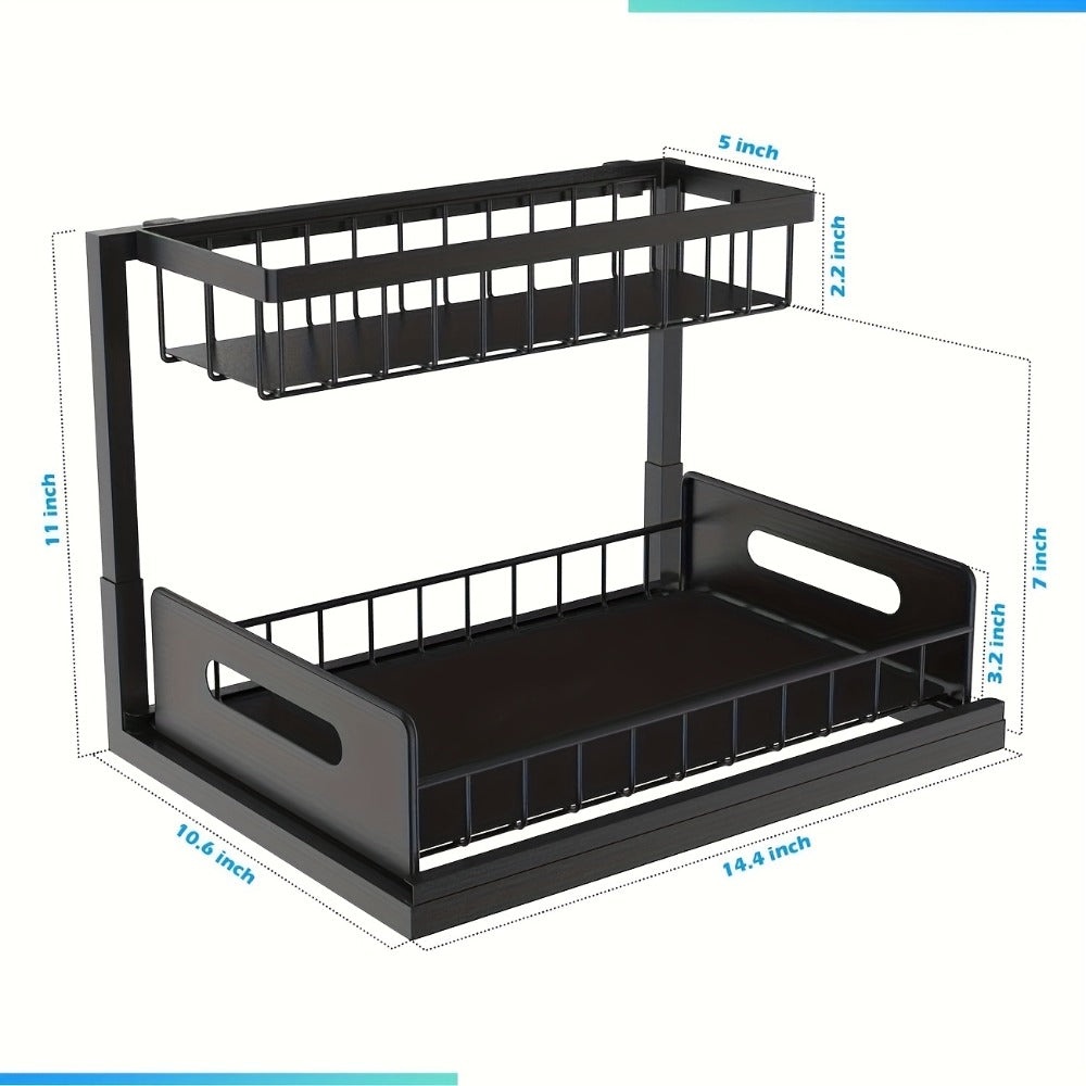 L-Shaped Sliding Drawer Organizer – Heavy-Duty Under Sink Storage Rack, Space-Saving Cabinet Organizer for Kitchen, Bathroom, Garage & Workshop, Large Capacity, Black & White