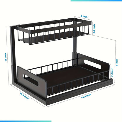 L-Shaped Sliding Drawer Organizer – Heavy-Duty Under Sink Storage Rack, Space-Saving Cabinet Organizer for Kitchen, Bathroom, Garage & Workshop, Large Capacity, Black & White