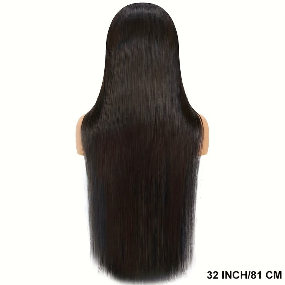 Straight Human Hair Wig with 4x4 Lace Closure, Center Part and Black 16–36 Inch Length Options