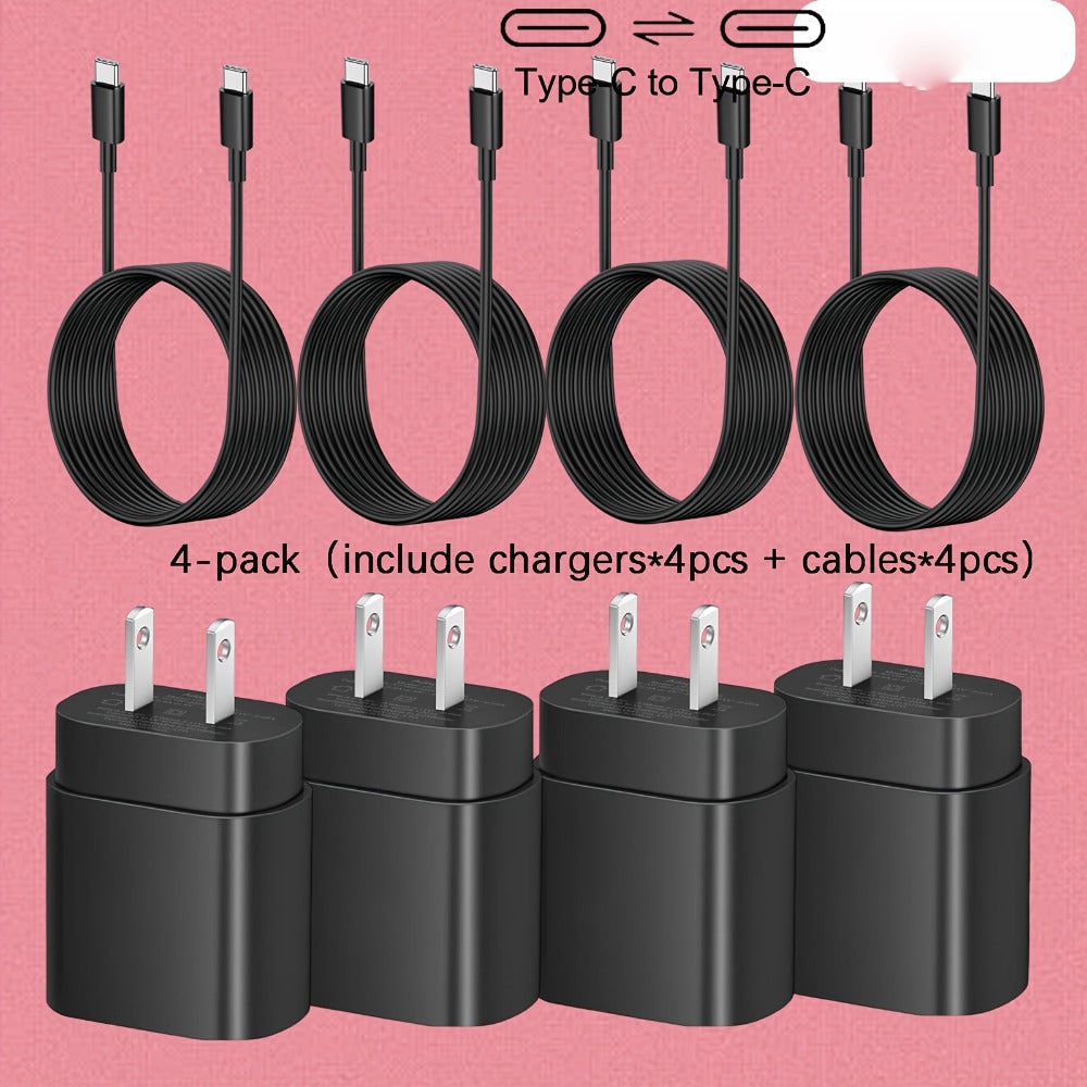 4-Pack USB-C Fast Charger with 4FT Cable Set, Super Fast Charging Compatible with Samsung Galaxy S23 S22 S21 Note Series, iPhone 15, Android Phones, iPad, MacBook and All USB-C Devices