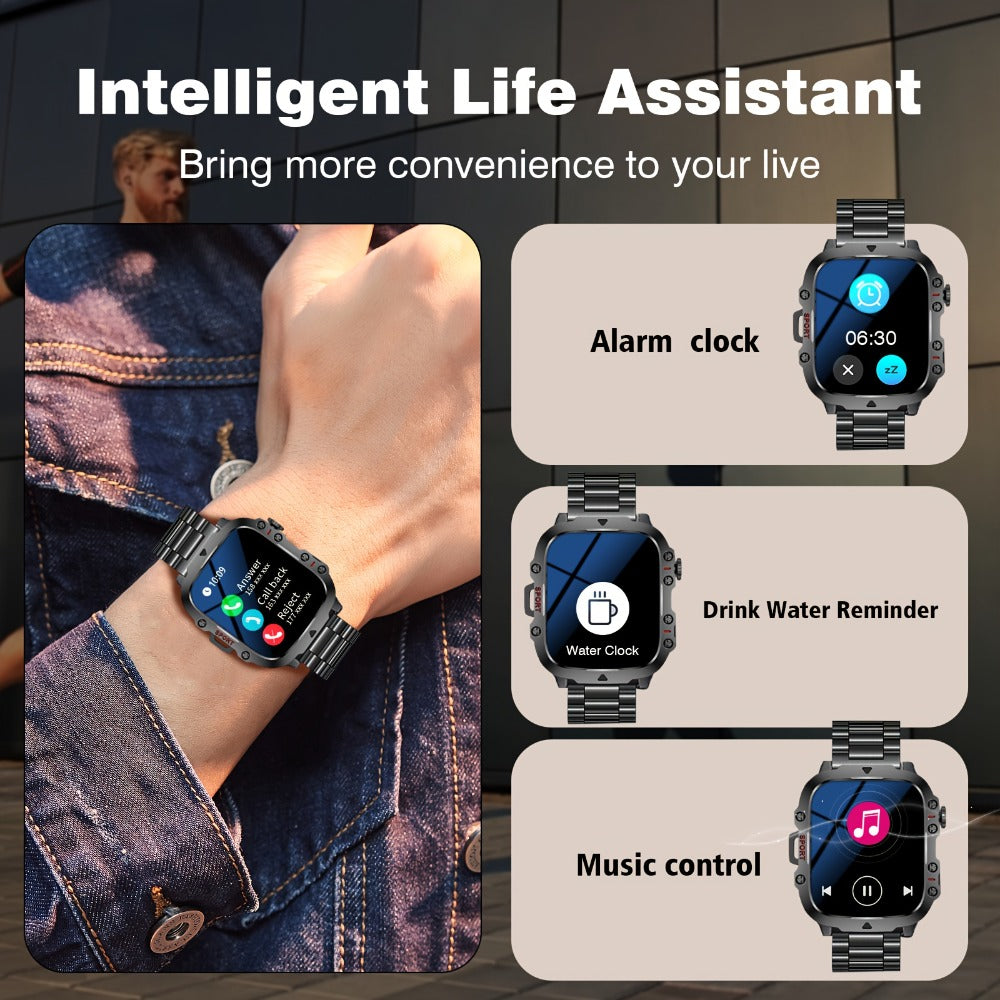 Smartwatch – Men's Outdoor 4.6" HD Touch Screen with Wireless Calling & LED Display, USB Charging, Multiple Sport Modes, Heart Rate…