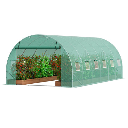 10- to 20-Foot Tunnel Greenhouse with Green Cover, Roll-Up Door and Size-Specific Vent Windows