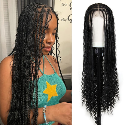 Thirty-Six-Inch Bohemian Square-Braid Wig with Curly Ends and Four Black, Blonde or Burgundy Options