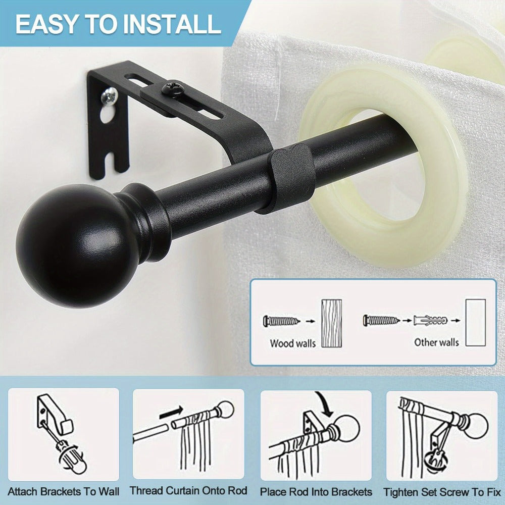 Curtain Rods 2 Pack Matte Black Adjustable 28 to 95 Inch | 5/8 Inch Stainless Steel Extra Long Window Curtain Rod Set for Living Room Bedroom Bathroom Kitchen | Multiple Sizes Available