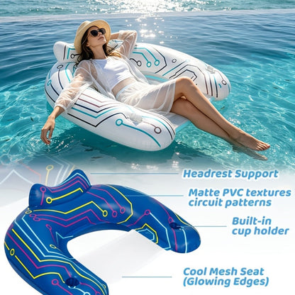 Pool Float U-Shaped Chair Two-Pack with Mesh Center, Headrest, Built-In Cup Holder and Graphic Trim