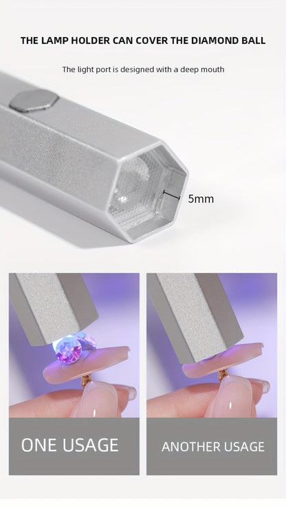 Handheld UV LED Nail Lamp with Magnetic Stand, 20/60s Timer Display, Type-C Port and Five Colors