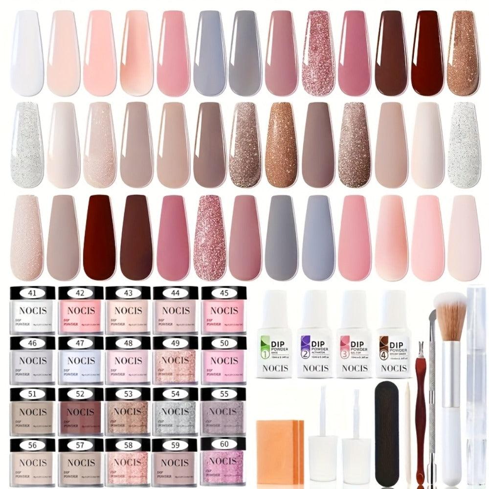 Sparkling Glitter Dip Powder Nail Set 33Pcs with Activator & Primer – 20 Colors No Lamp Needed for French Manicure Salon-Quality Home Use Nail Gift for Women