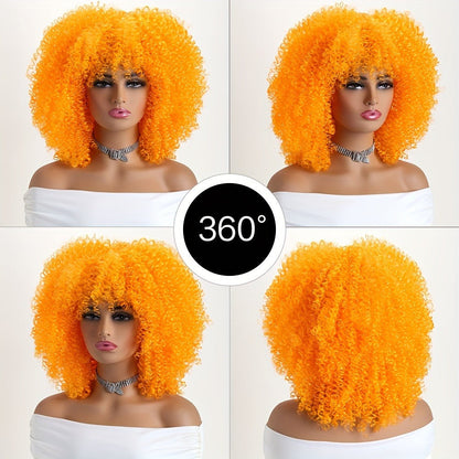 Synthetic Wig 16-Inch Kinky Curly Afro with Elastic Net Cap in 18 Color Options for Cosplay Looks