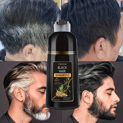 Hair Dye Shampoo, YANYUTONG 500ml Black 3-in-1 Bottle for At-Home Hair Color Application and Rinse Routine