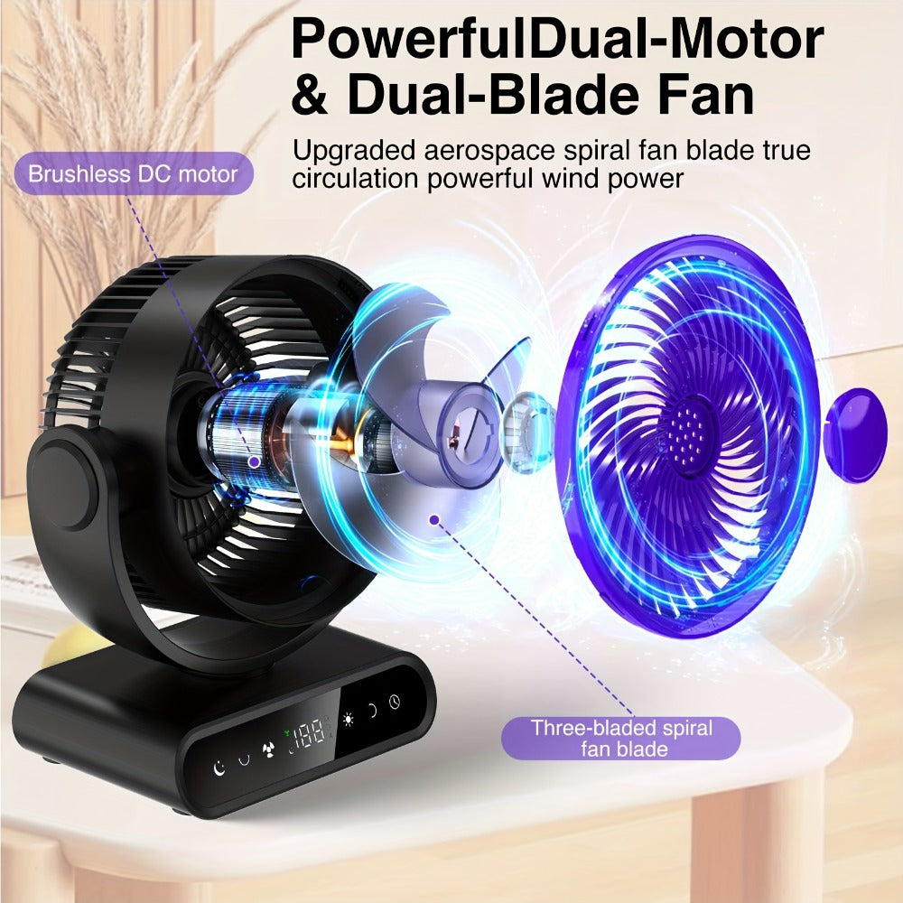 Camping Fan with LED Light Battery Powered 20000mAh 40000mAh 9-Inch 5-Speed Remote Control 90° Tilt 120° Oscillating Quiet Air Circulator for Outdoor Home