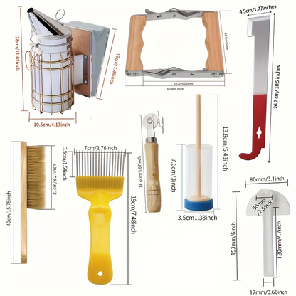 12-Piece Beekeeping Starter Kit with Veil, Gloves, Bee Smoker, Brush, Frame Grip and Hive Tools
