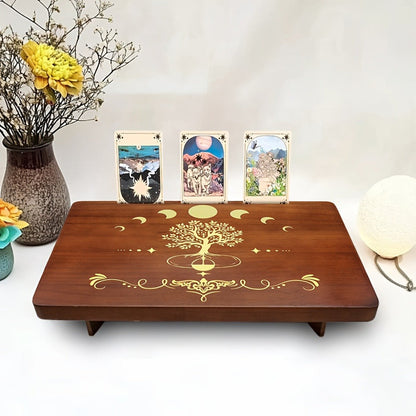 Crystal Display Stand Wooden Divining Table for Meditation Altar Witchcraft Decor - Bohemian Spiritual Tabletop Organizer for Crystals, Tarot Cards & Ritual Accessories, Boho Home Decor