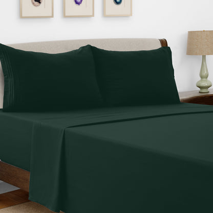 Bed Sheet Set Microfiber with Size-Dependent 3- or 4-Piece Contents and Six Documented Bed Dimensions
