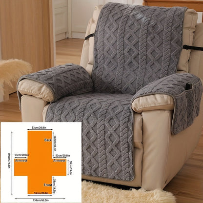 Quilted Recliner Chair Cover with Armrest Panels, Side Pocket and Elastic Straps in Three Neutral Colors