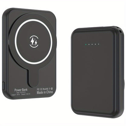 10000mAh Magnetic Wireless Power Bank Mini Portable Charger – Fast Wireless & Wired Charging, Dual USB Ports, Compatible with iPhone 15/14/13/12 MagSafe & All Qi-Enabled Devices, Black/Pink