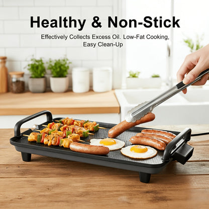 Rectangular Electric Griddle in 15.35 x 8.66 or 22.83 x 10.24 Inches with End Handles and Drip Area