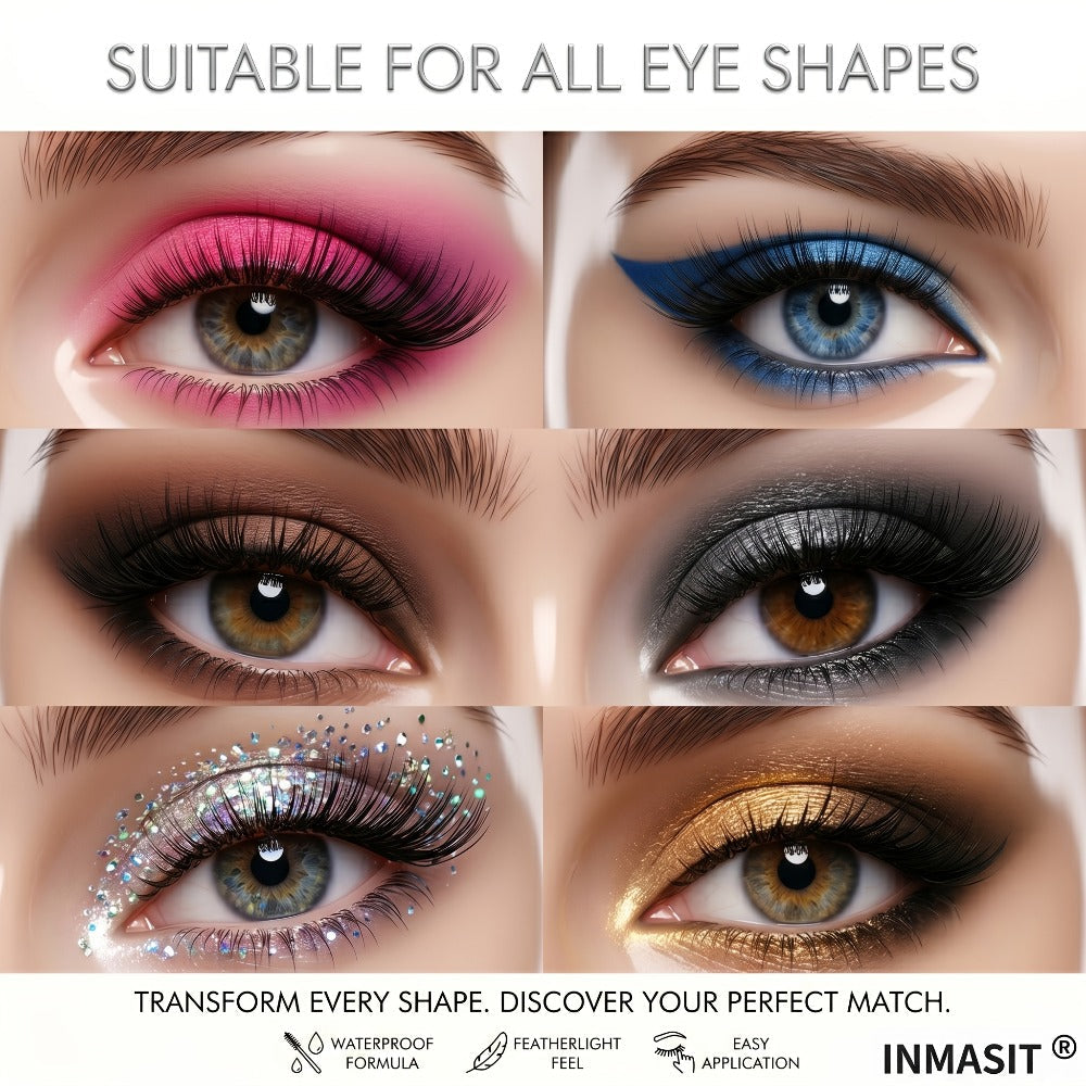 INMASIT Magnetic False Eyelashes Set with Round Storage Case and Applicator in Black or Pink