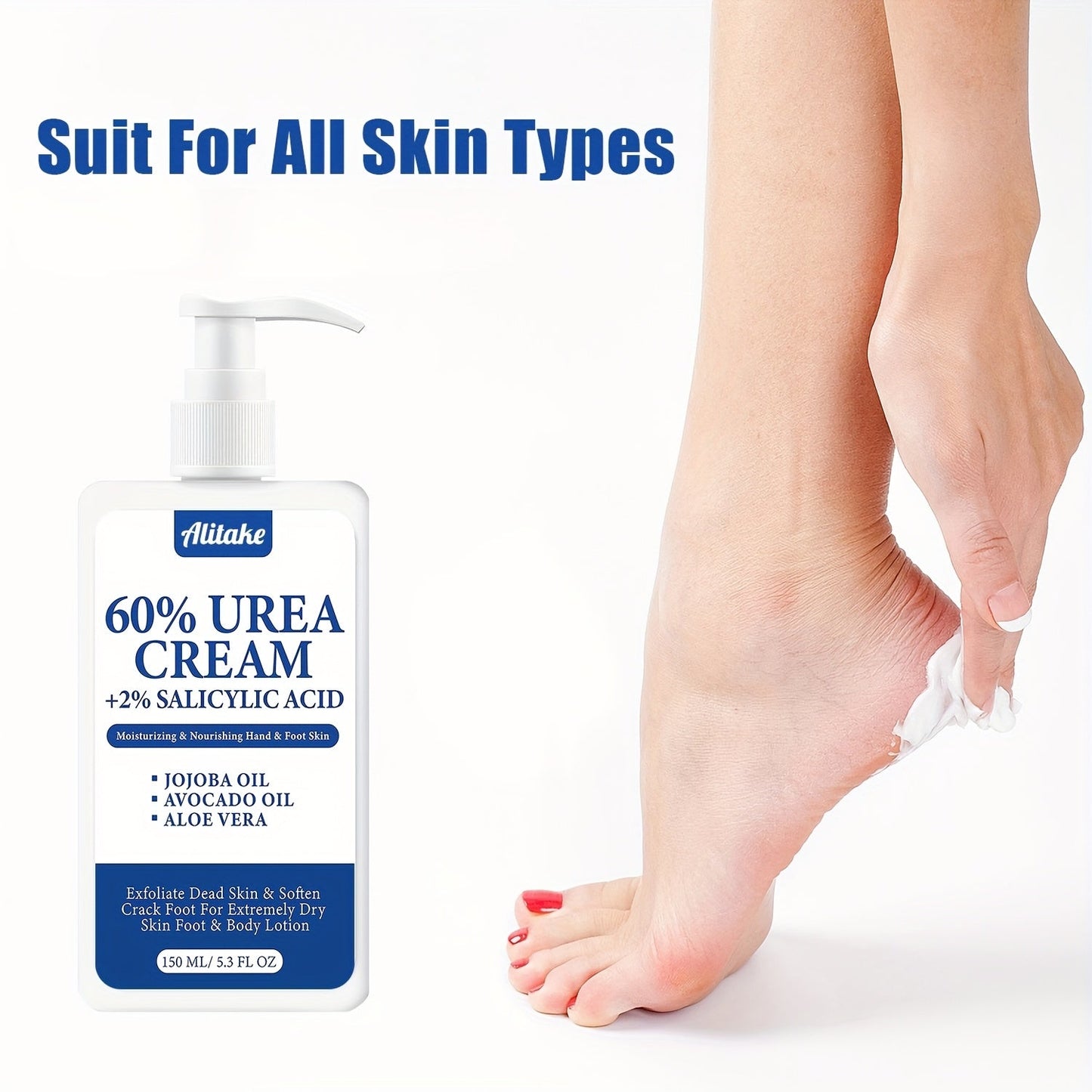 150ml Pump-Bottle 60% Urea and 2% Salicylic Acid Foot Cream with Jojoba, Avocado and Aloe Labeling