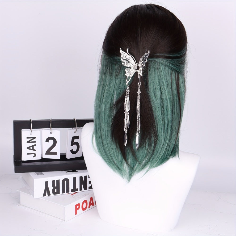 Synthetic Wig 16-Inch Straight Ombre Bob with Bangs, 150% Density and Rose Net Cap for Festivals