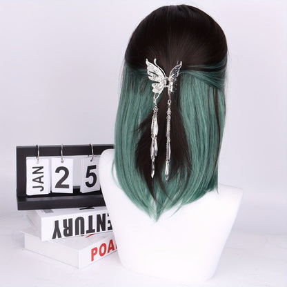 Synthetic Wig 16-Inch Straight Ombre Bob with Bangs, 150% Density and Rose Net Cap for Festivals