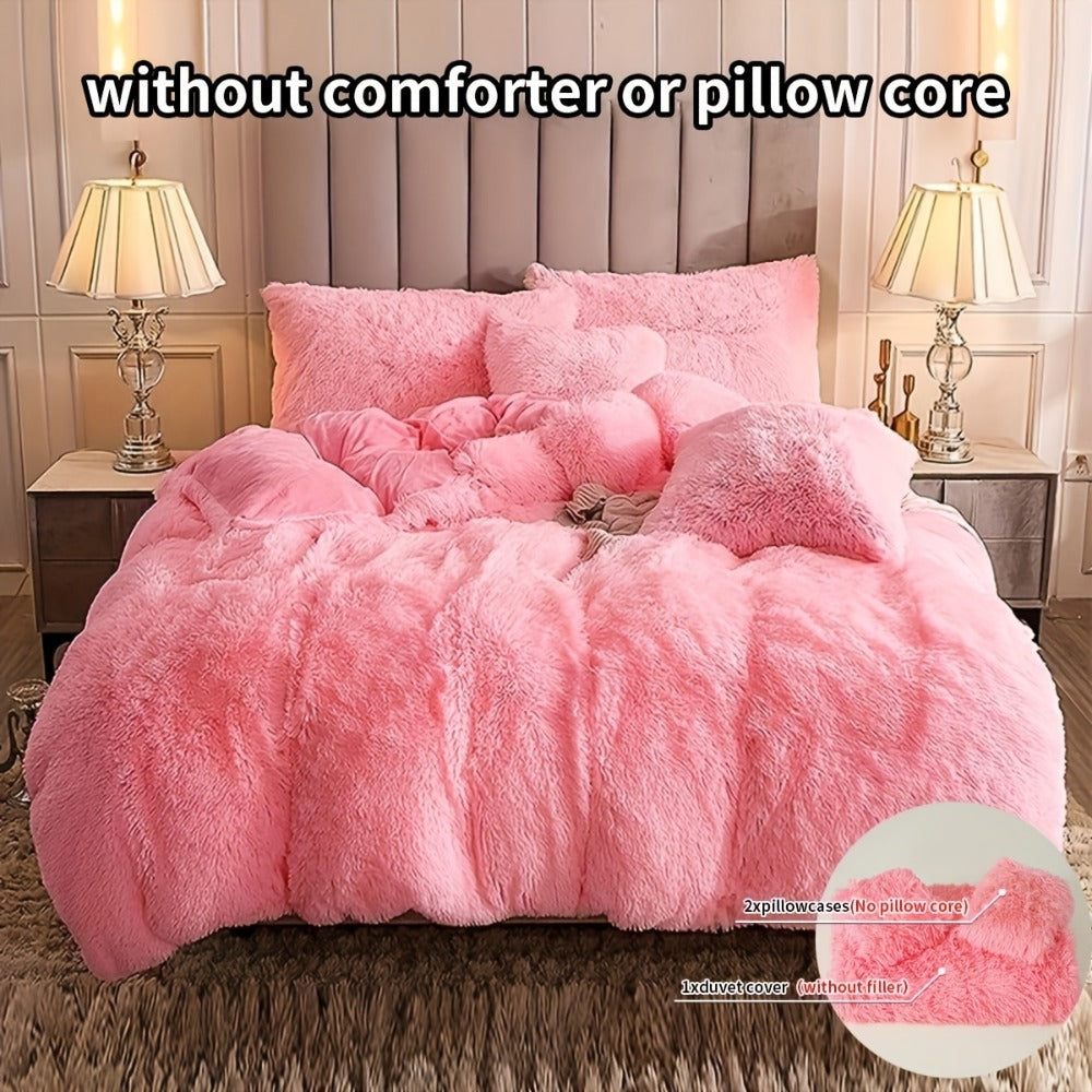 Three-Piece Plush Polyester Duvet Cover Set with Two Pillowcases in 14 Colors and Twin, Full, Queen or King Sizes