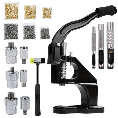Grommet Machine Kit Heavy Duty Eyelet Punch Tool Set – 3 Setting Dies 3 Punching Dies 6mm 10mm 12mm Hand Press with 3000 Silver & Gold Grommets for Fabric Leather Canvas Tarp Crafts