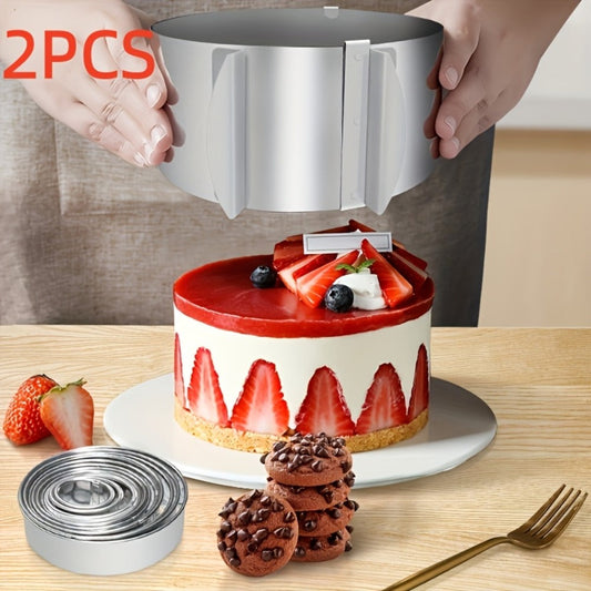 Adjustable Stainless Steel Cake Ring Mold 2-Pack, Retractable Round Mousse Cake Ring 6.3" to 11.8" Diameter, Heavy Duty Baking Ring for Mousse Cheesecake Layer Cake, Cake Decorating Tool